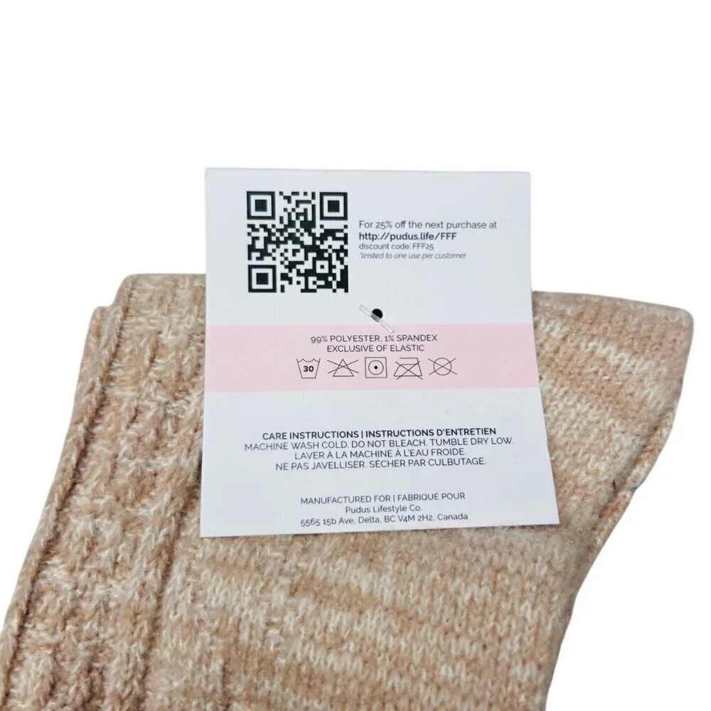 Pudus Knit Knee Sweater Sock Beige Stretch Warm Preppy 6-10